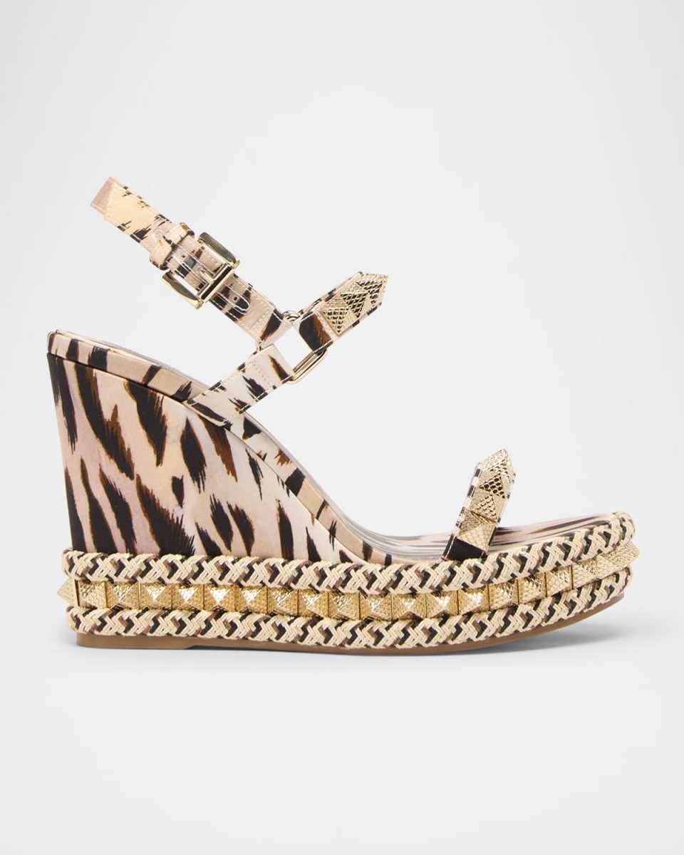 Pyraclou Leopard Spike Wedge Sandals